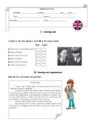 English Worksheet: Test 5th Grade Part 1