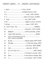English Worksheet: PRESENT SIMPLE  or  CONTINUOUS