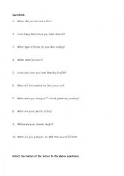 English Worksheet: Tenses Review Questions