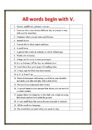 English Worksheet: All words begin with V