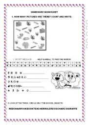 English Worksheet: Numbers and School Objects