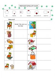 English Worksheet: prepositions of place