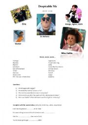 English Worksheet: Despicable me (Part 1)