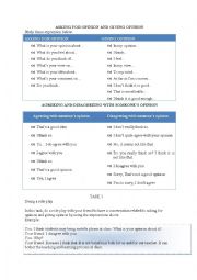 English Worksheet: asking for and giving opinion part 1