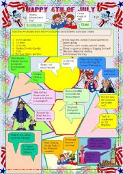 English Worksheet: 4th of July Jokes and Trivia--practice Passive and Question Words