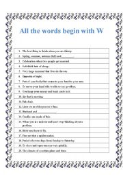 English Worksheet: All words begin with W