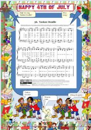 English Worksheet: Song for the 4th of July--Yankee Doodle with comprehension questions