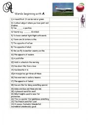 English Worksheet: Words beginning with A