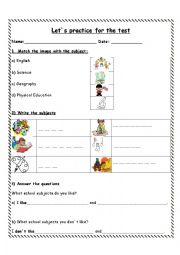 English Worksheet: Days of the week and school subjects