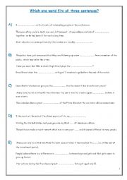 English Worksheet: CAE- USE OF ENGLISH - GAPPED SENTENCES (2)