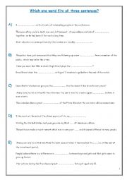 English Worksheet: CAE- USE OF ENGLISH - GAPPED SENTENCES (2)