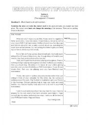 English Worksheet: ERROR IDENTIFICATION