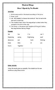 English Worksheet: Musical Bingo 