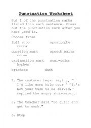 English Worksheet: Punctuation Worksheet