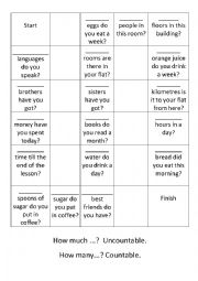 English Worksheet: Much vs Many Boardgame