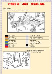 English Worksheet: There is_There are_Preprosition of Place_Reading_coloring_drawing
