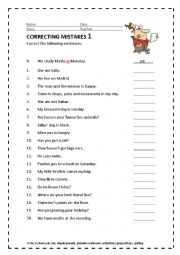 English Worksheet: Correcting mistakes 1