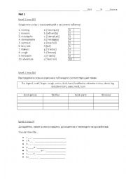 English Worksheet: test (clothes, illnesses, transport and grammar)