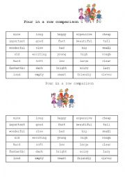 English Worksheet: Four in a row comparison