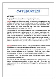 English Worksheet: Categories Game