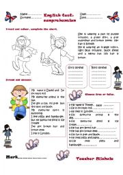 English Worksheet: English test- comprehension