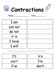 English Worksheet: Contractions