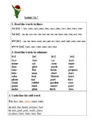 English Worksheet: Reading Card, letter A