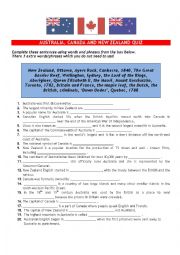 English Worksheet: AUSTRALIA, CANADA AND NEW ZEALAND QUIZ