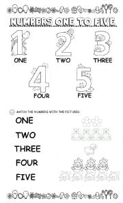 English Worksheet: Numbers from ONE to FIVE