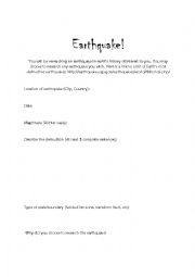 English Worksheet: Earthquake Research Assignment