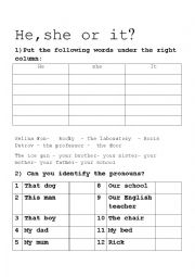 English Worksheet: Pronoun identification