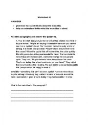 English Worksheet: Main Idea and Supporting Details