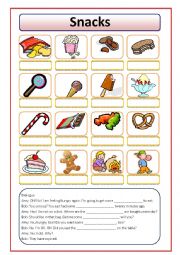 English Worksheet: Common Snacks with Short Dialogue