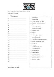 English Worksheet: 25 THINGS I HATE ABOUT FACEBOOK