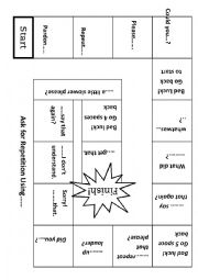 English Worksheet: Boardgame to teach asking for repetition