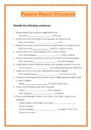 English Worksheet: Passive Report Structures