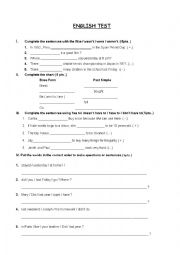 English Worksheet: past tense