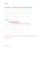 English Worksheet: WRITING DAYS OF THE WEEK