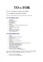 English Worksheet: TO versus FOR
