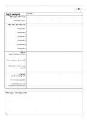 English Worksheet: Short Story Analysis Worksheet: Page and Paragraph Focus