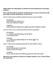 English Worksheet: Sentence Combining with So, But, Or