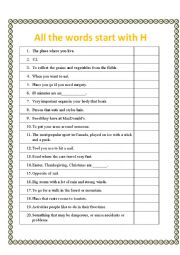 English Worksheet: All the words begin with H