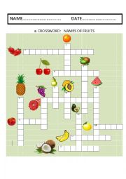 English Worksheet: Fruits crossword