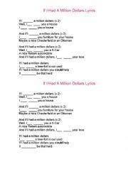 English Worksheet: If I had a million dollars(2d conditional song)