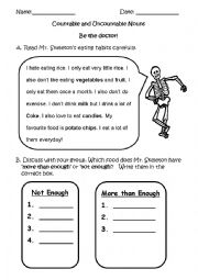 English Worksheet: Countable and Uncountable Noun 2