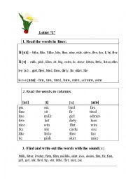 English Worksheet: Reading Card, letter Ii