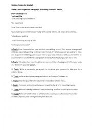 English Worksheet: Writing Topics for Grade 5