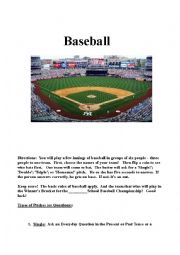 English Worksheet: Baseball Game  (Verbal Baseball) 