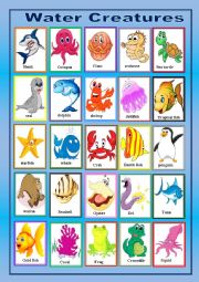 English Worksheet: water creatures pictionary