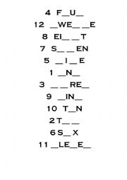 English Worksheet: numbers 1-12